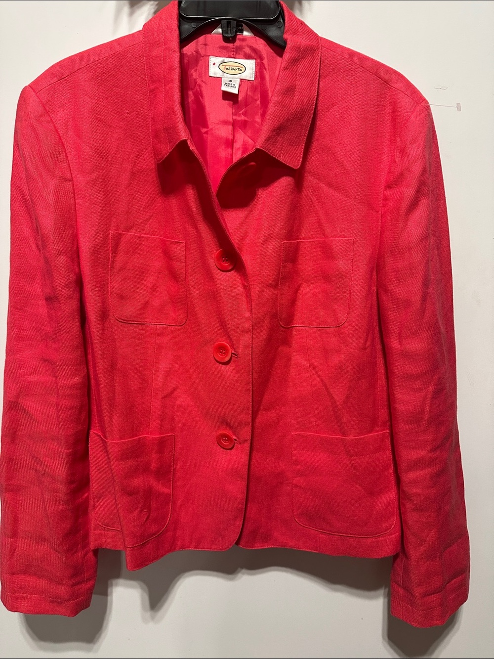 Talbots Women's Button-Front 4 packets Watermelon Sise 16 100% Linen Blazer New